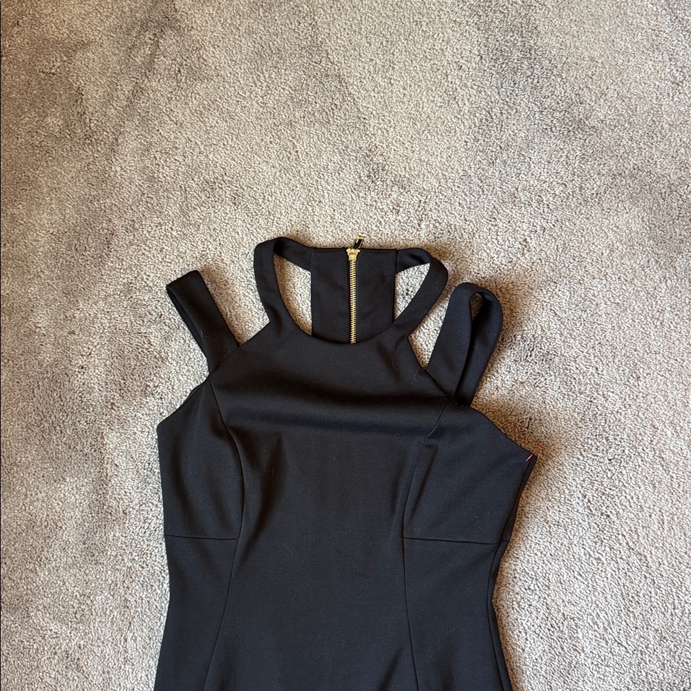 Calvin Klein Black Bodycon Dress Strappy Back Gold Zip Sleeveless SIZE 4 - Picture 2 of 6